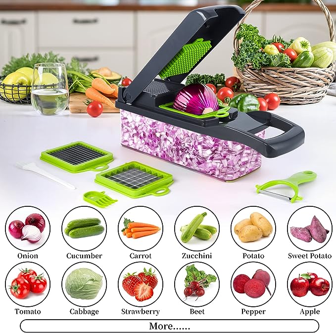 14-in-1 Vegetable Chopper & Slicer | Pro Onion Dicer with 8 Blades & Storage Container